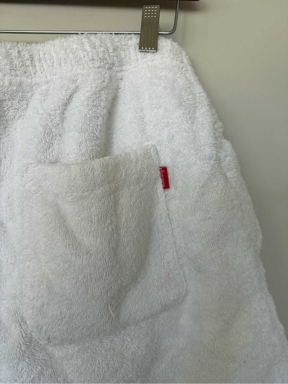 Supreme White Terry Shorts with Black Embroidered Logo - Picture 7 of 7